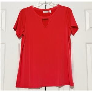Susan Graver Liquid Knit Keyhole Tunic Blouse/Top, Coral, Size L